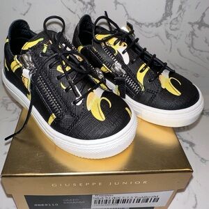 Authentic Giuesppe Zanotti kids shoes with whimsical banana print